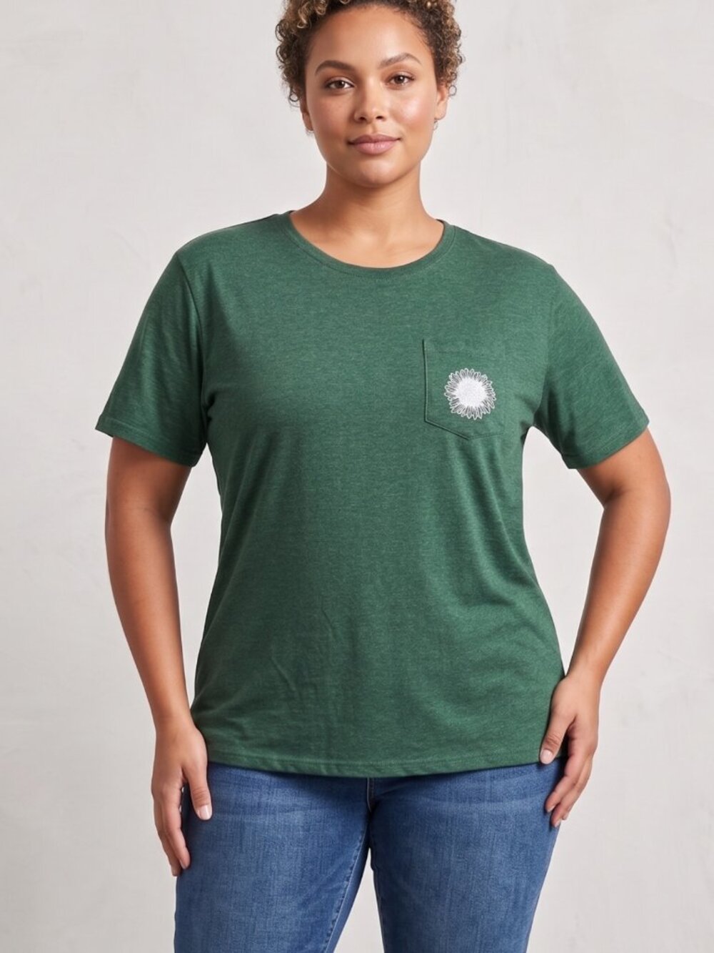 NWOT Green Dandelion Flower Pocket Cotton Blend Short Sleeve Tee XXL